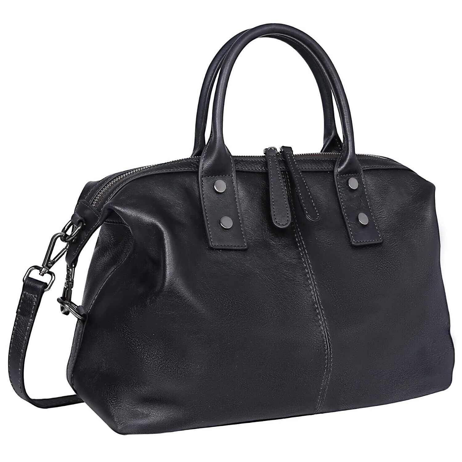 Classic Satchel Bag Black Leather Purses For Women Shoulder Bags Vintage
